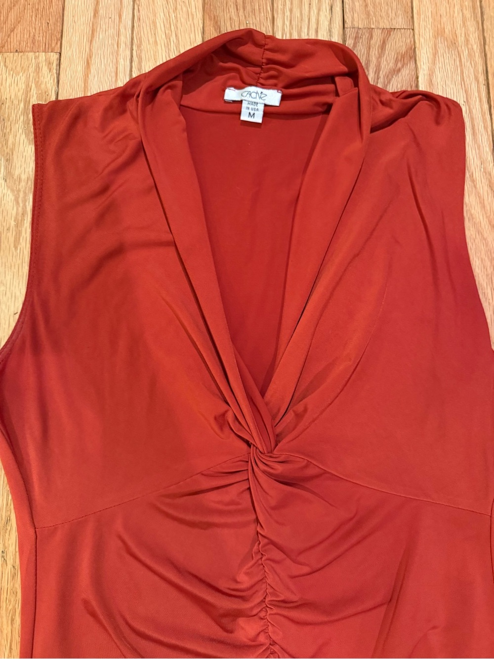 Sleeveless Ruched V-Neck Top in Brick Red Rust  90s Size M - Picture 3 of 6